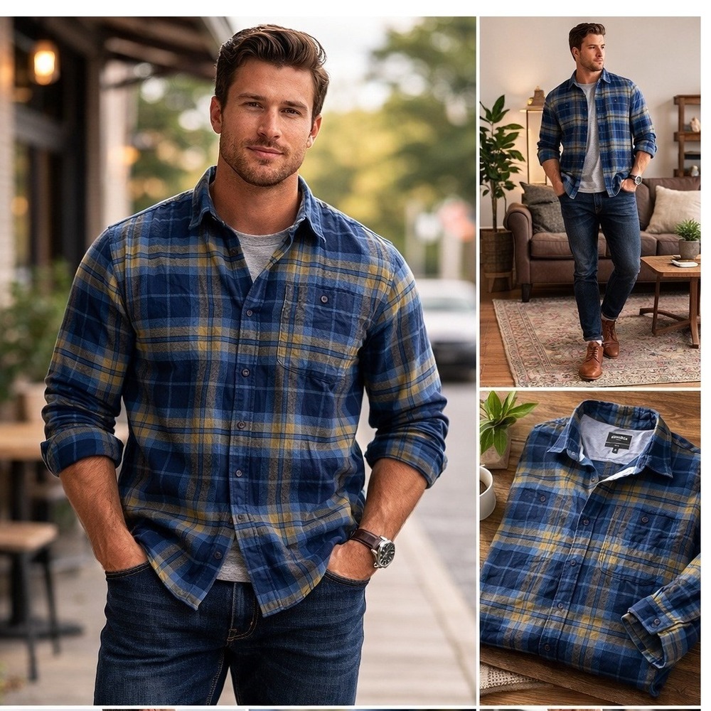Bonobos Flannel Shirt Mens XL Blue Green Plaid Button Down Long Sleeve Casual